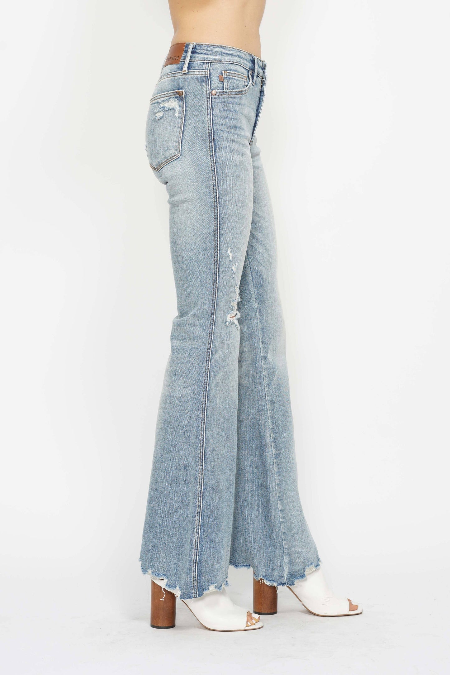 Beach Break Flares | Light Wash Distressed Denim