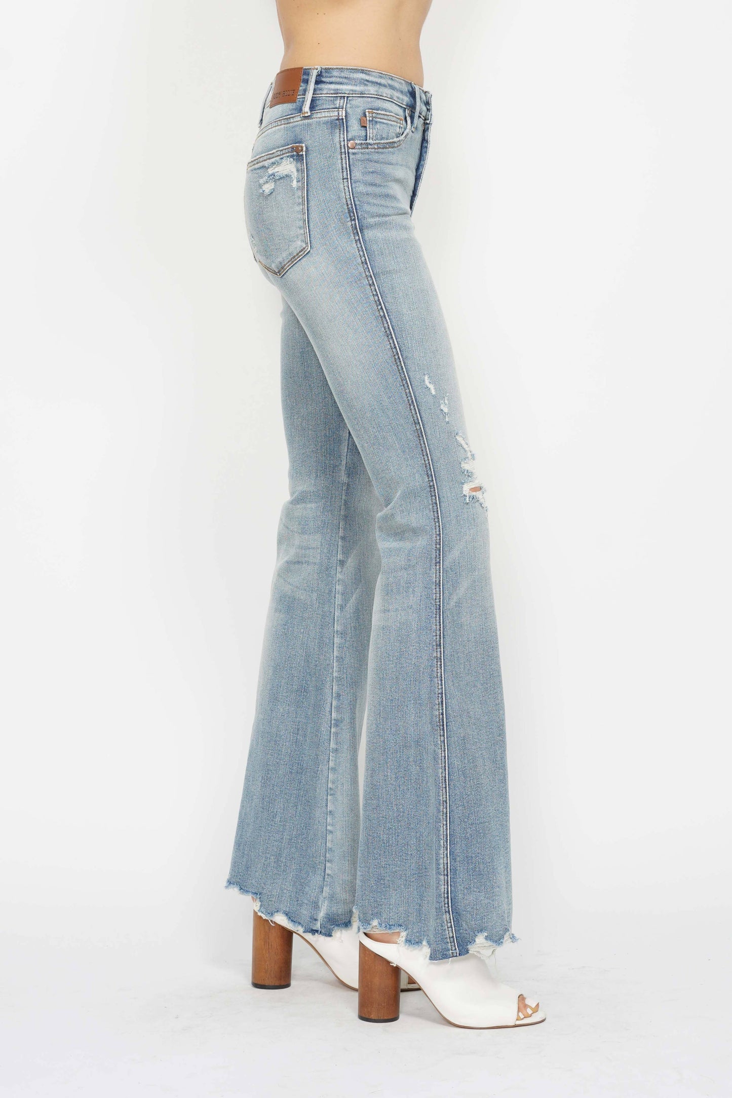 Beach Break Flares | Light Wash Distressed Denim
