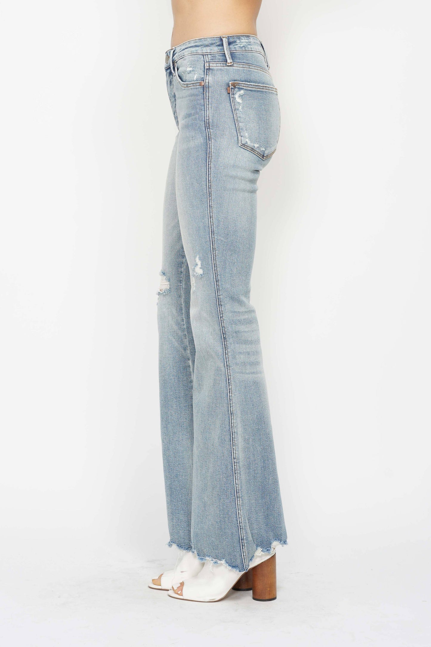 Beach Break Flares | Light Wash Distressed Denim