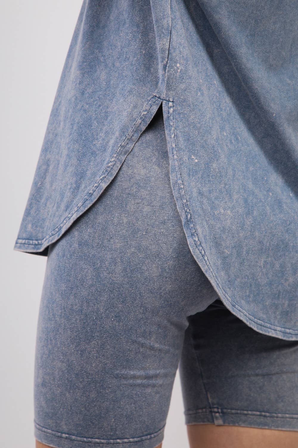 Washed Stretchy Knit Activewear Top & Short Set