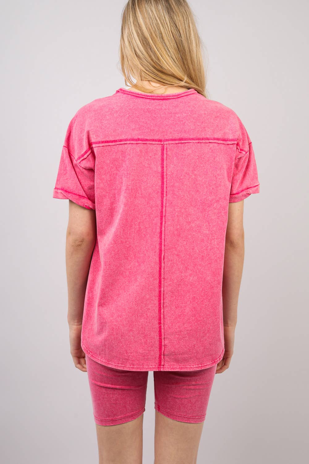 Washed Stretchy Knit Activewear Top & Short Set