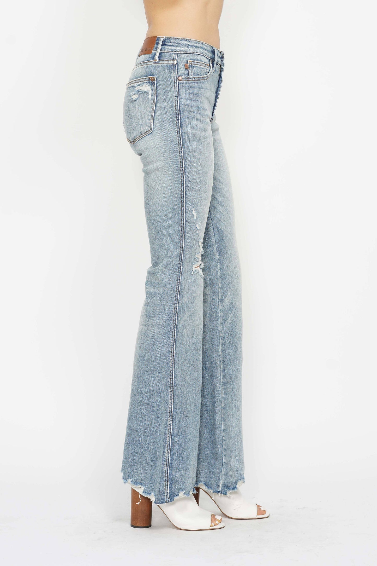 Beach Break Flares | Light Wash Distressed Denim
