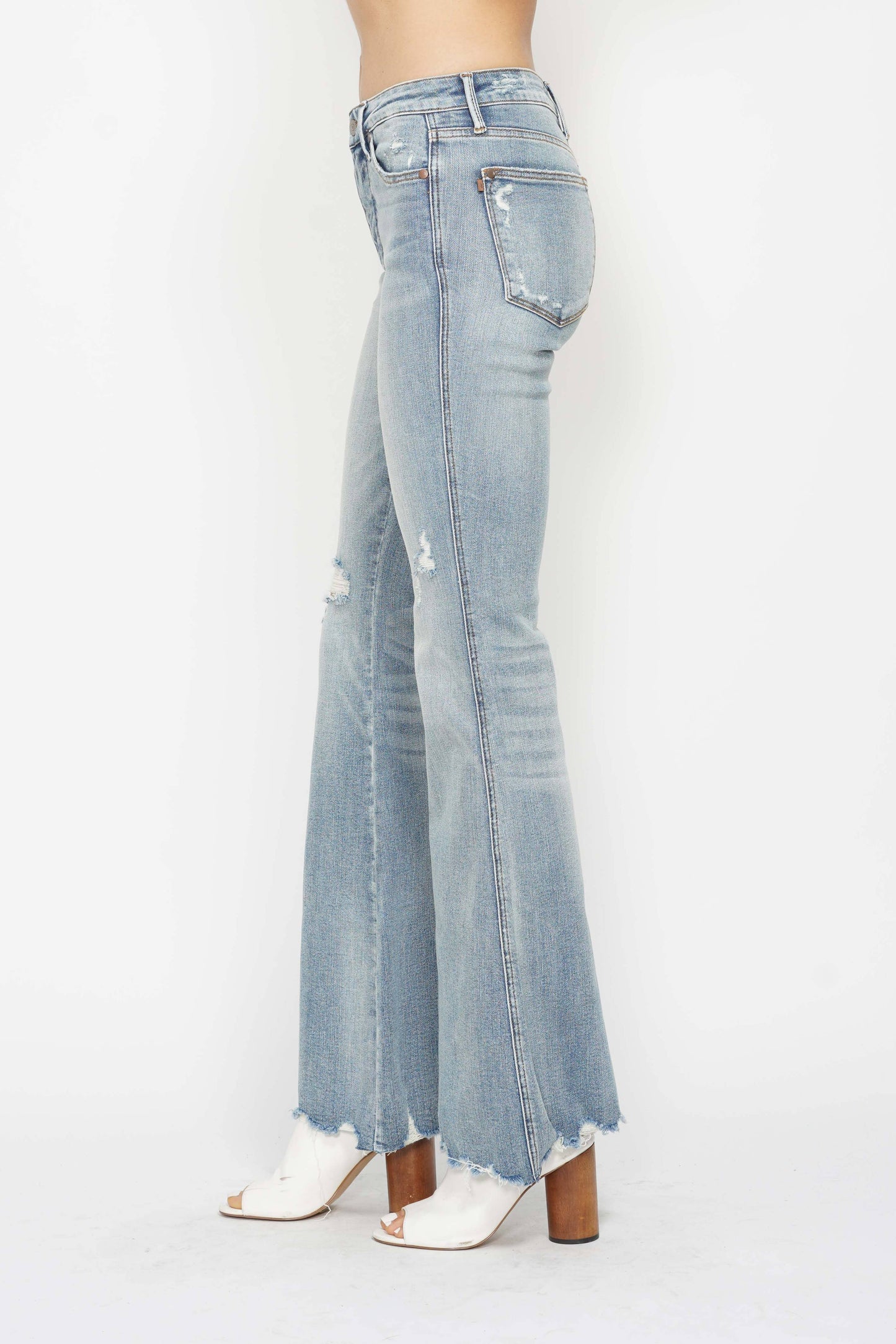Beach Break Flares | Light Wash Distressed Denim
