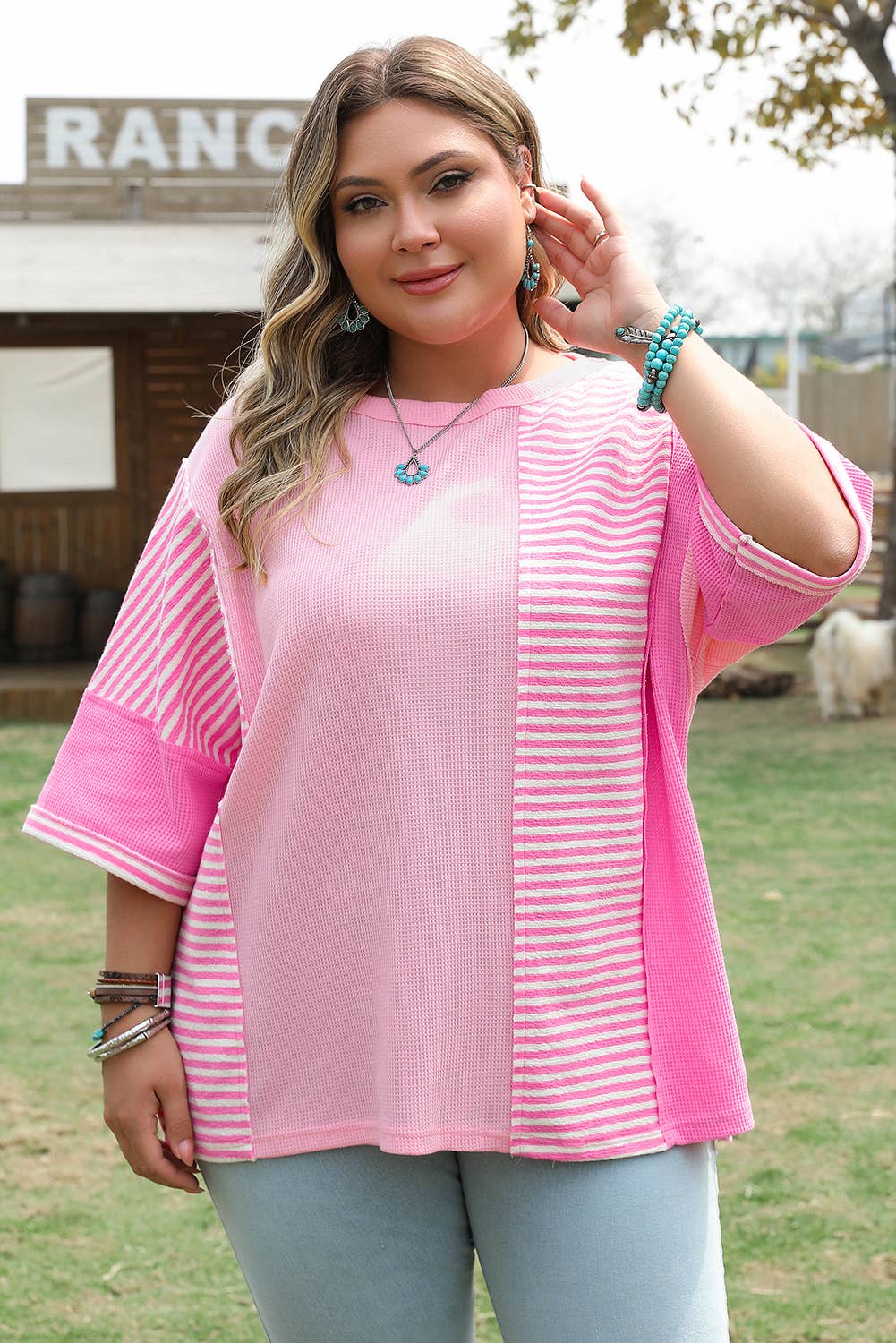 Plus Size Stripe Patchwork Colorblock T-Shirt