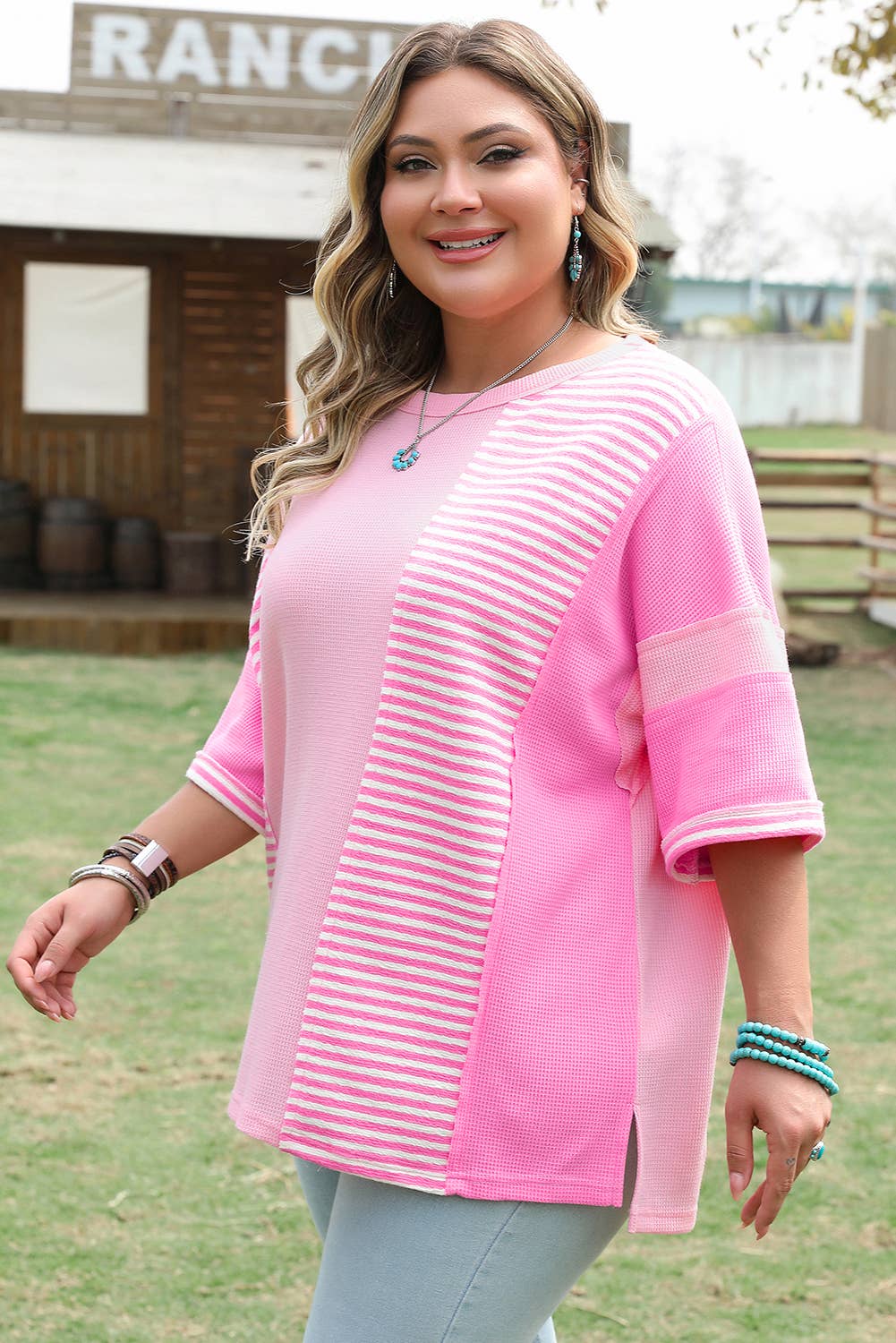 Plus Size Stripe Patchwork Colorblock T-Shirt