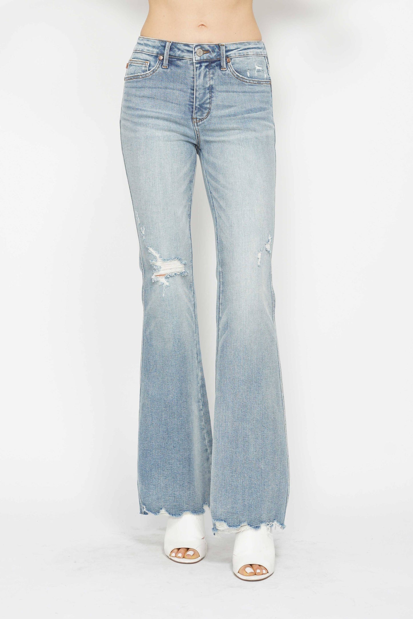 Beach Break Flares | Light Wash Distressed Denim