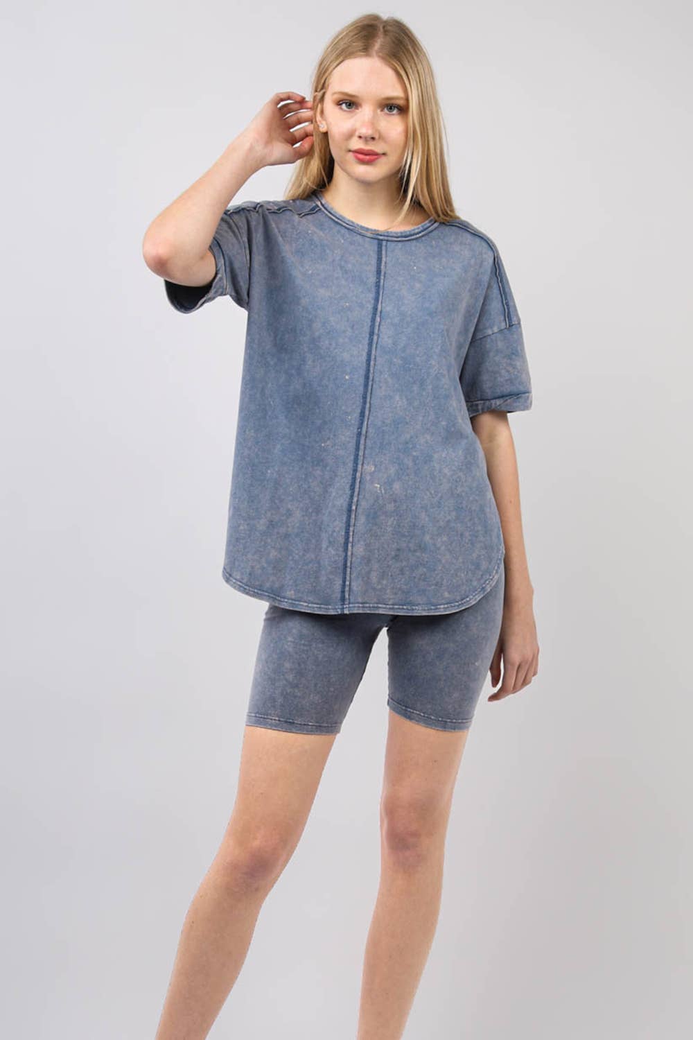 Washed Stretchy Knit Activewear Top & Short Set