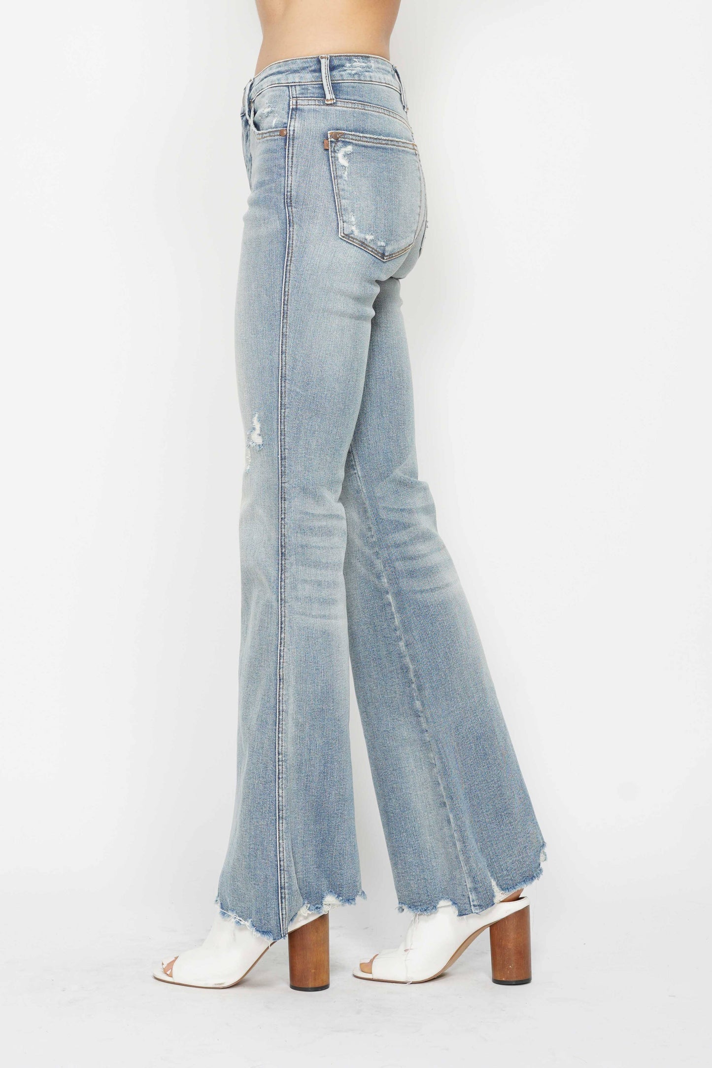 Beach Break Flares | Light Wash Distressed Denim