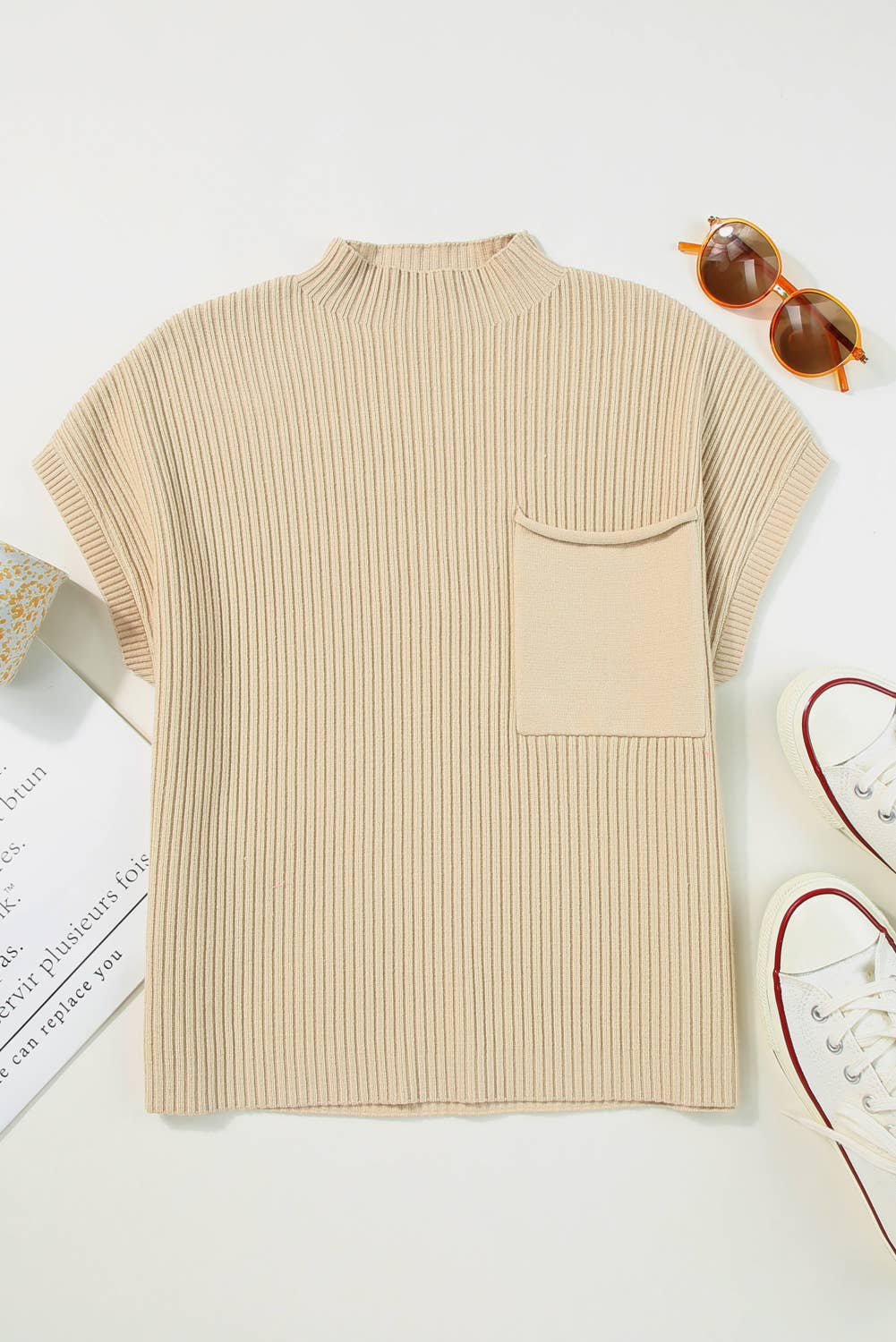 Patch Pocket Short Sleeve Sweater
