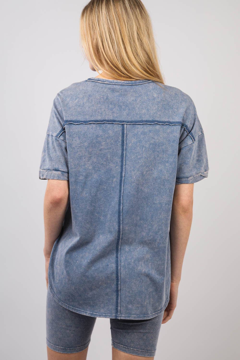 Washed Stretchy Knit Activewear Top & Short Set