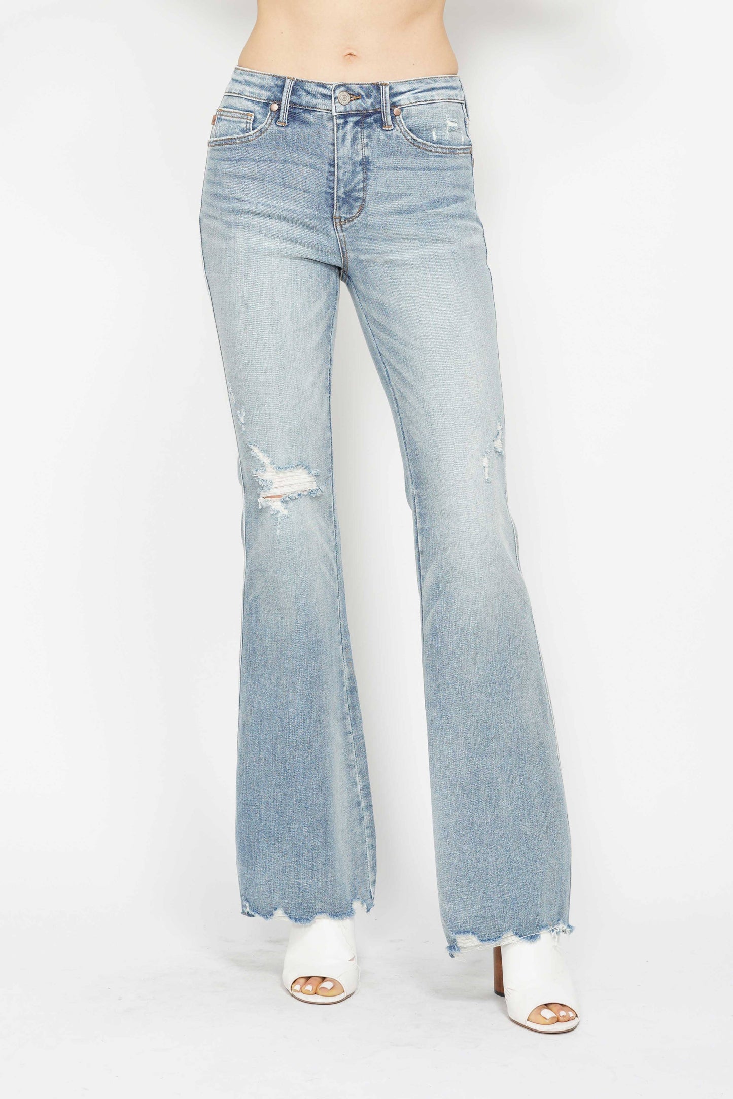 Beach Break Flares | Light Wash Distressed Denim