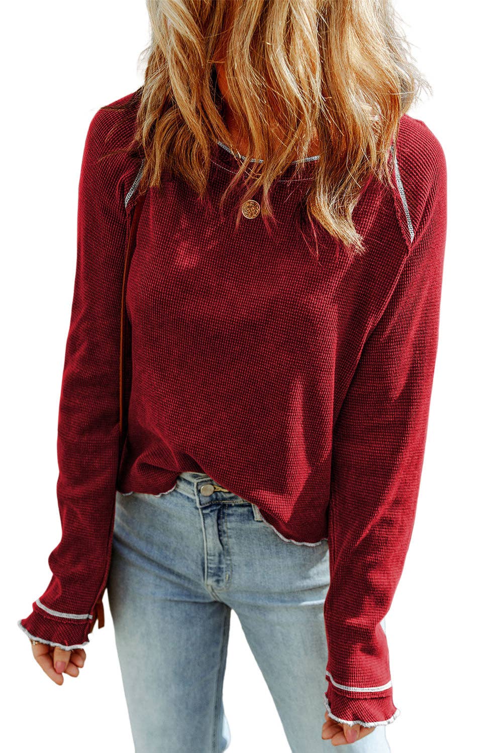 Waffle Raglan Long Sleeve Top
