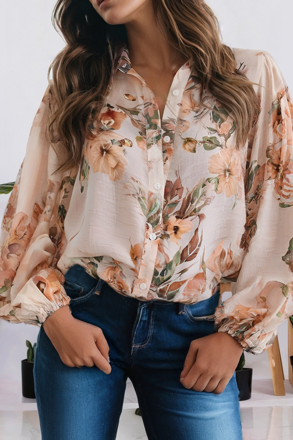 Floral Puff Sleeve Lightweight Shirt