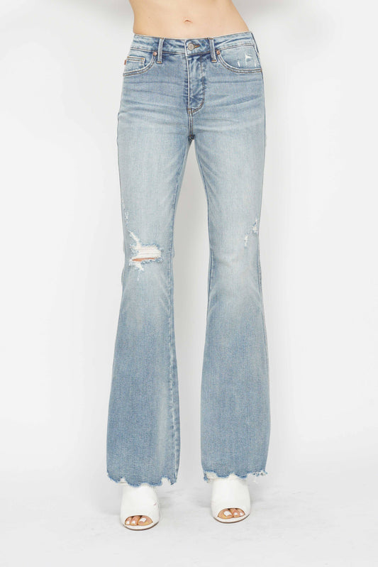 Beach Break Flares | Light Wash Distressed Denim