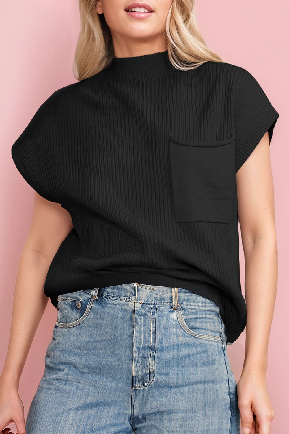 Patch Pocket Short Sleeve Sweater