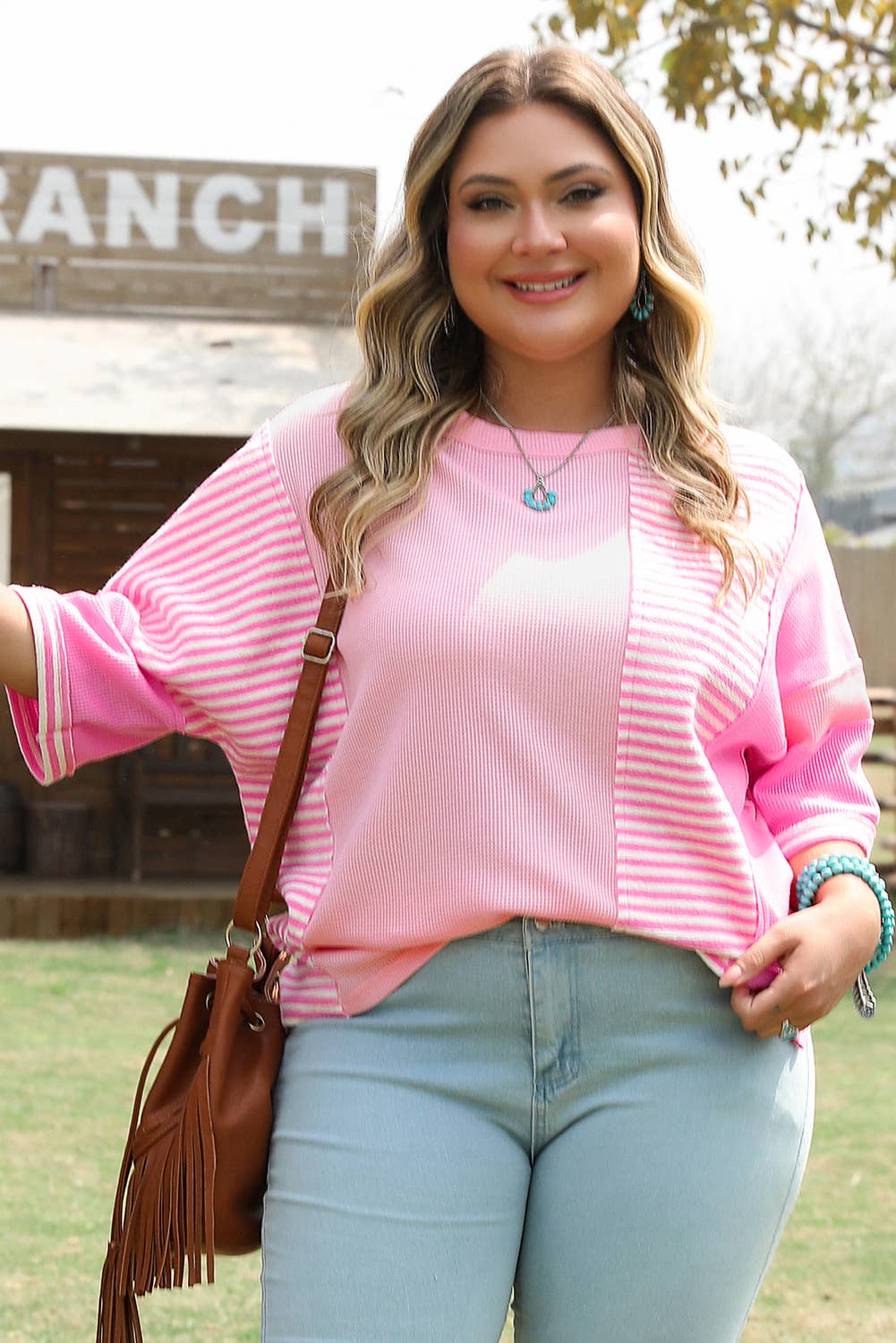 Plus Size Stripe Patchwork Colorblock T-Shirt