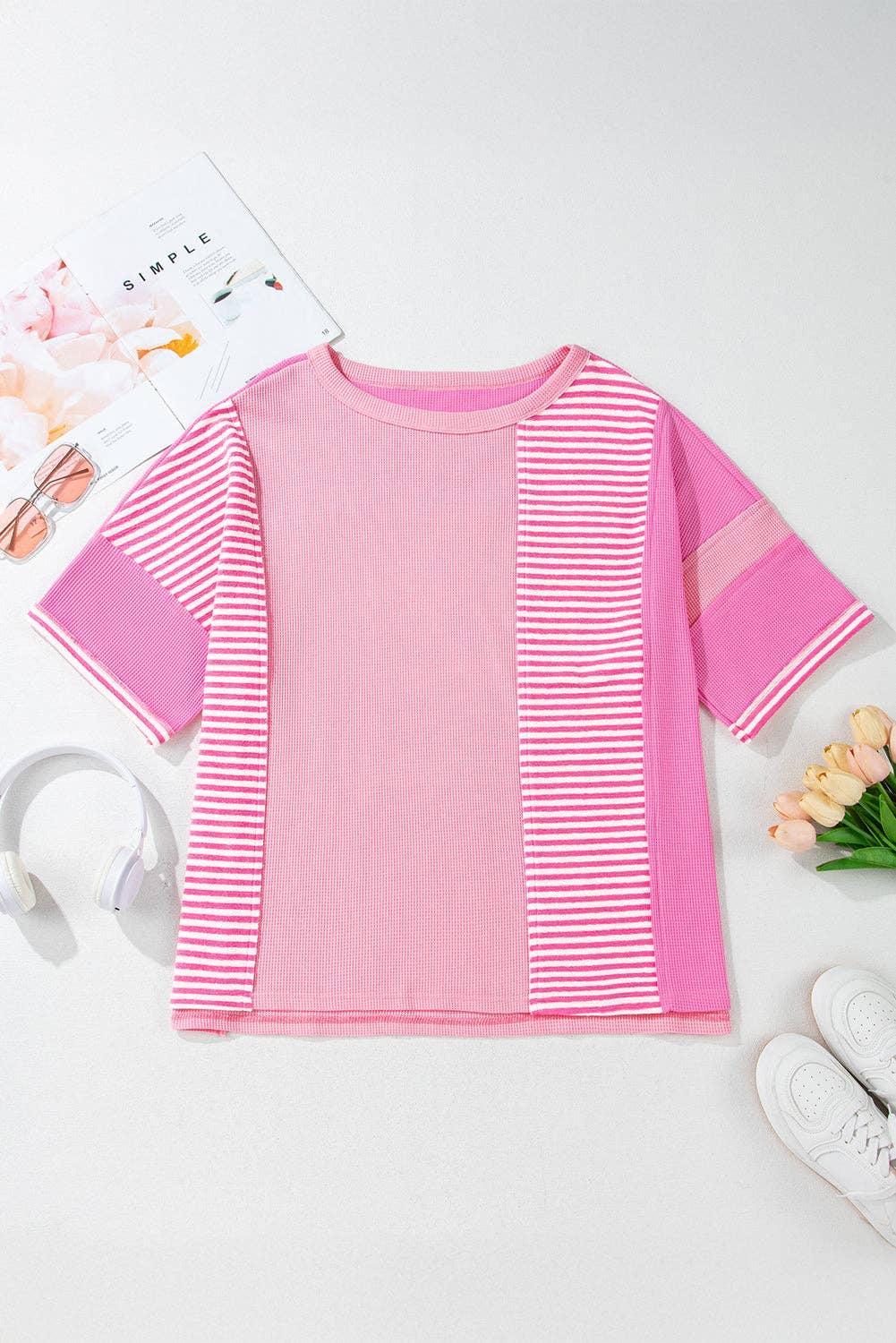 Plus Size Stripe Patchwork Colorblock T-Shirt